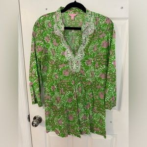 Lilly Pulitzer Sarasota green and pink lion tunic.